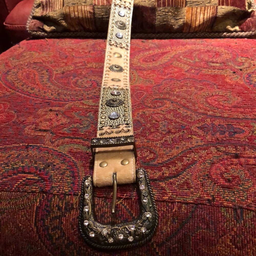 Leather Studded Belt - Rhinestones and Brass